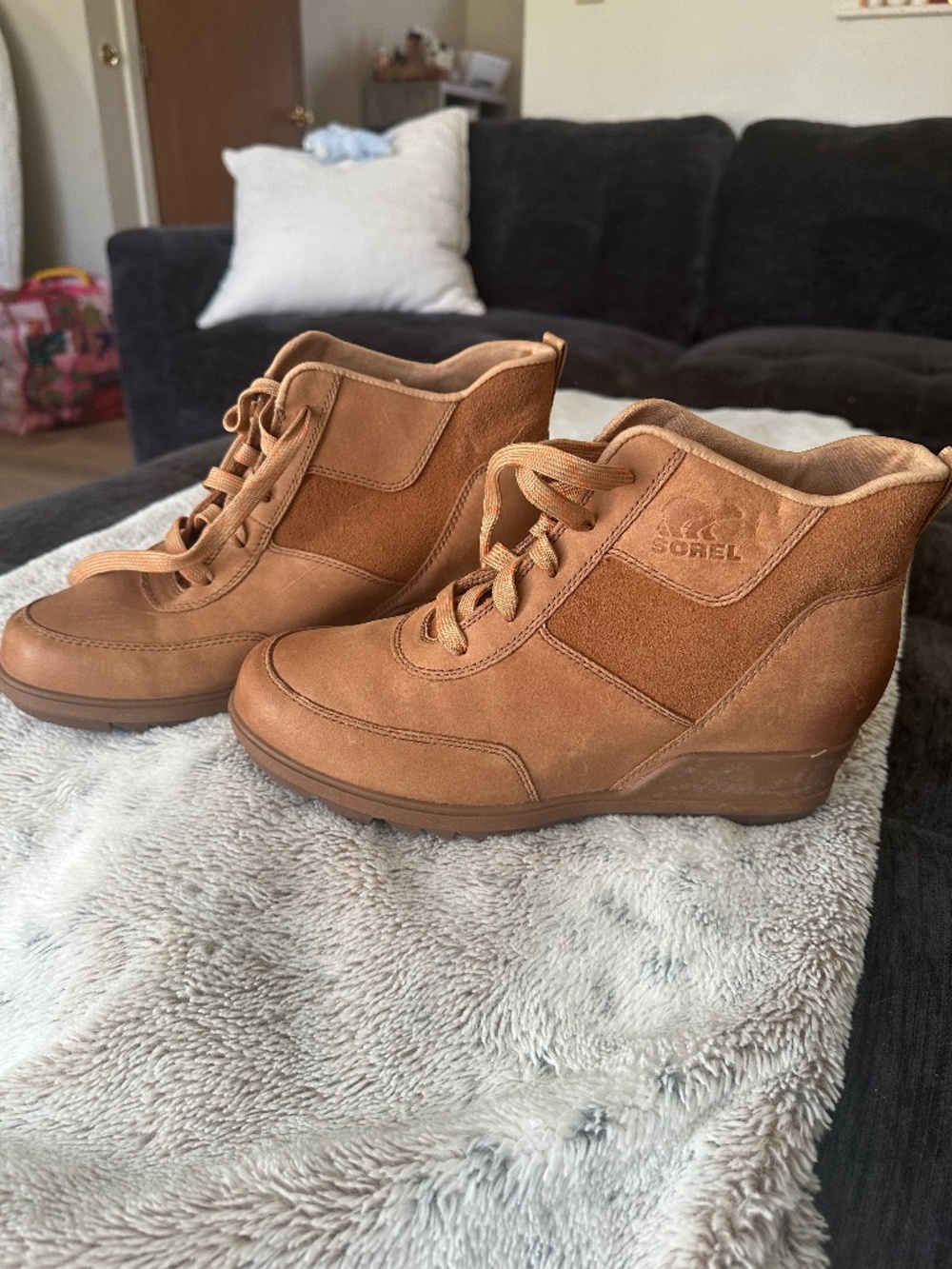Sorel lace up wedge bootie